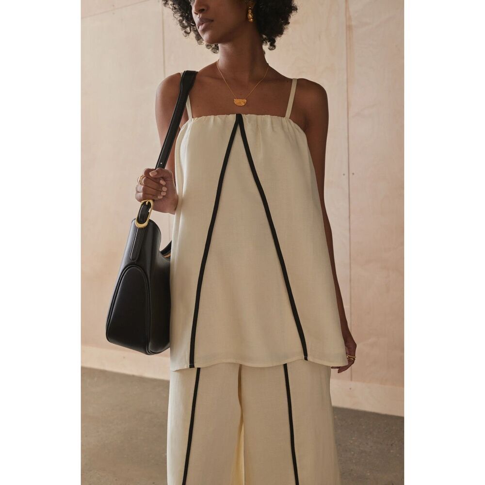 SANCIA THE ISHA TOP Cream & Black Summer Brunch Vacation Top Size S NWT